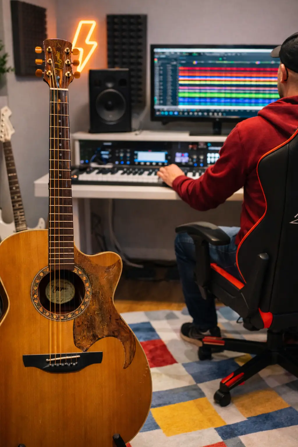 Immagine rappresenta l'home studio di registrazione personale dove compongo brani musicali.
